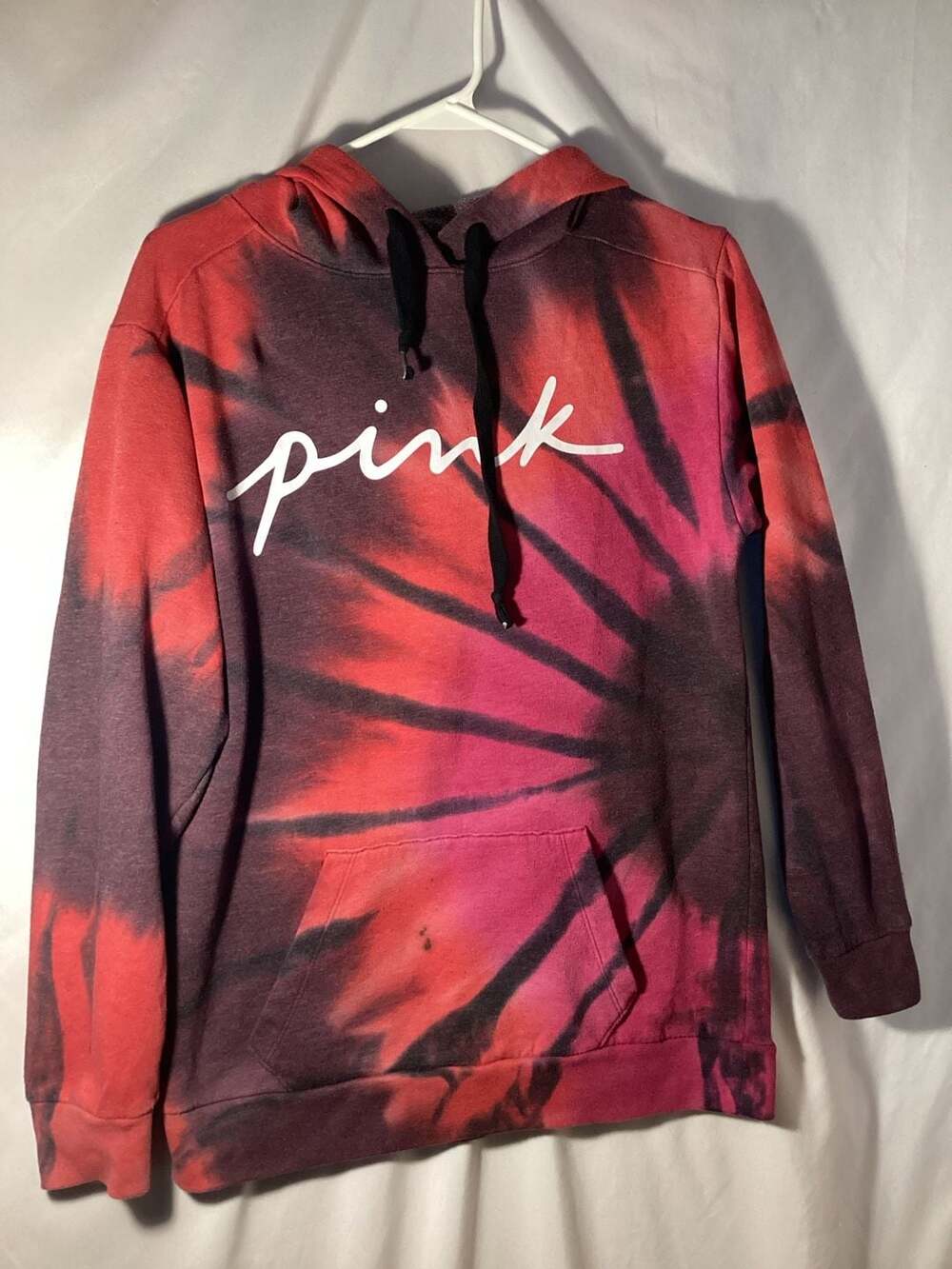 Victoria's Secret PINK Campus Hoodie Size XS Red Black Tie Dye
